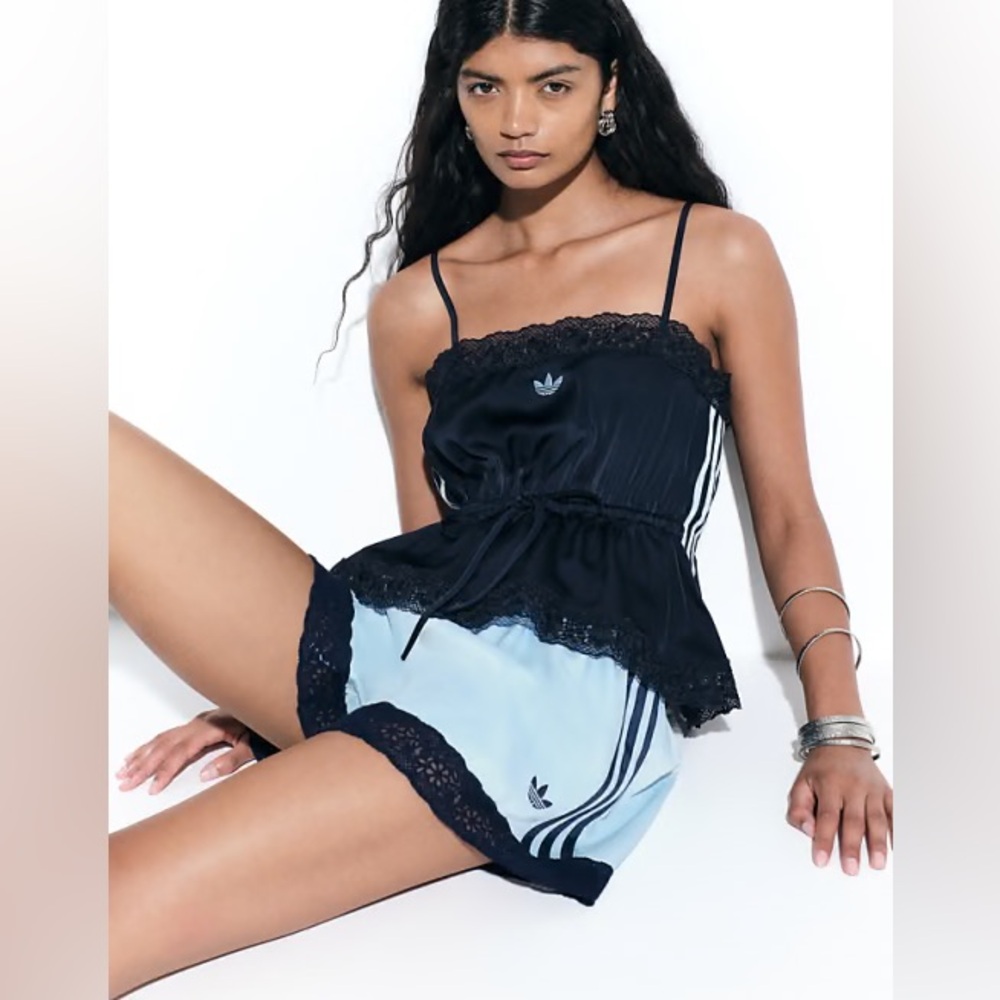 Adidas originals x ASOS Cami Top with Lace Trim and Cinch Waist Navy Small NWT